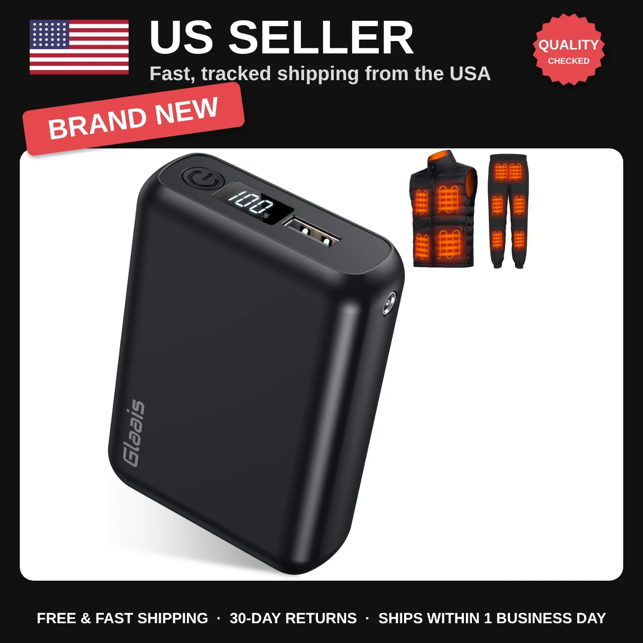 Heated Vest Battery Pack 18400mAh 5V/7.4V Rechargeable Power Bank with LED Indic image 1