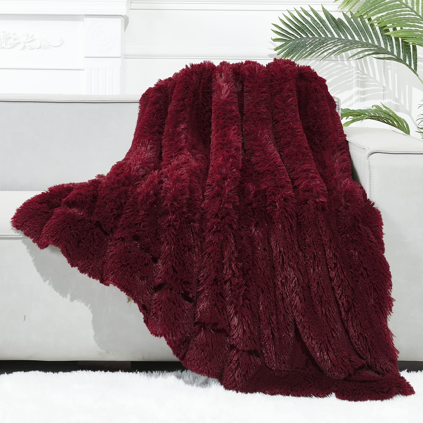 Wine Red Super Soft Cozy Plush Fuzzy Shaggy Blan...