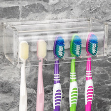 5 Slots Wall Mount Toothbrush Holder with Cover, Self Adhesive Toothbrush Storag
