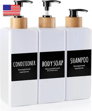 Shampoo and Body Soap Dispenser, 16.9 Ounce 3-Pack Reusable Shampoo and Conditio