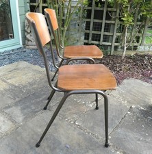 Pair Industrial 1960s tubular steel & ply dining chairs by Steel Style Furniture