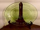 Federal Glass Sharon Green Depression Uranium Glass Oval Platter 12.5" VTG