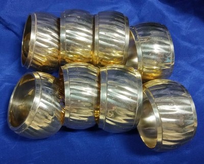 Vintage Set of 8 Brass Metal Ripple Mid Century Modern Napkin Rings New