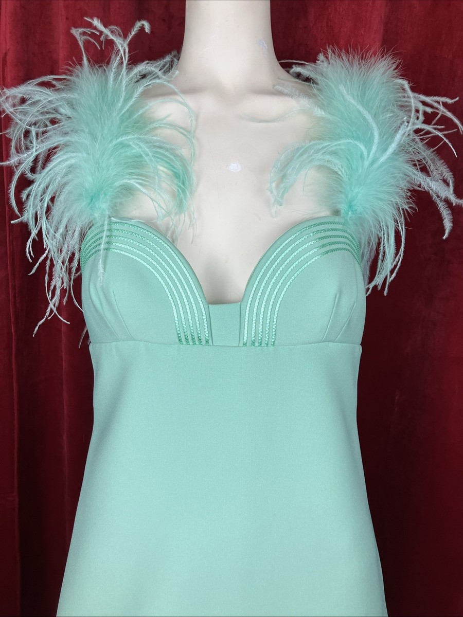 38 Elie Saab Y2k Style Aqua Blue Babydoll Mini Dress Feather Shoulder | eBay