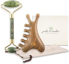 jade  timber Jade Roller  Green Sandalwood Gua Sha Set Facial Massage NIB