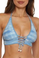 Becca Standard Washed Away Halter Bikini Top Ice Blue Size D