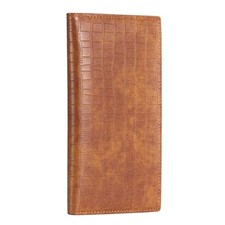 Premium Leather Checkbook Cover - RFID Blocking, Classic Crocodile Brown