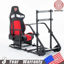 Racing Simulator Cockpit w/ Monitor Stand Seat Fit Logitech Fanatec Thrustmaster