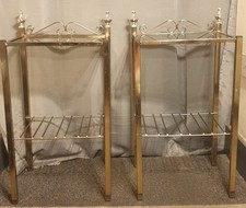 Vintage Hollywood Regency Brass and Glass Side Tables or Nightstands c 1970s