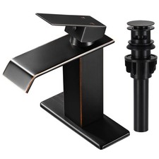 AKLFGN Waterfall Spout Single Handle Faucet w/ Deckplate  Drain in Bronze