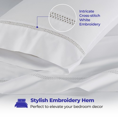 Riverton Cotton Cross-Stitch Embroidered Oversized Deep Pocket Bed Sheet Set - Picture 40 of 44