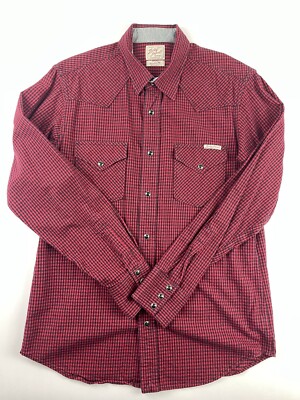 Lucky Brand Dungarees Casual Button Up Shirt Mens Medium Plaid Red Snap Button