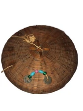 10” Round Native Antique Woven Pine Needles Chinese Sewing Basket Fun