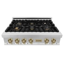NEW ZLINE 36" RANGETOP 6 GAS BURNER STAINLESS STEEL CHAMPAGNE ACCENTS RTZ-36-CB