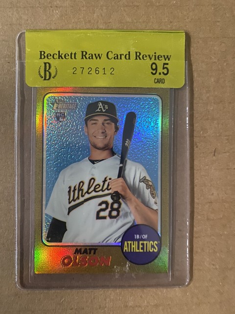 2017 Topps Heritage Matt Olson GOLD REFRACTOR 2/5 Beckett Raw Card Review 9.5!