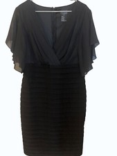 Xscape Woman by Joanna Chen Black Chiffon Flutter Sleeve Dress -16W, semi-formal