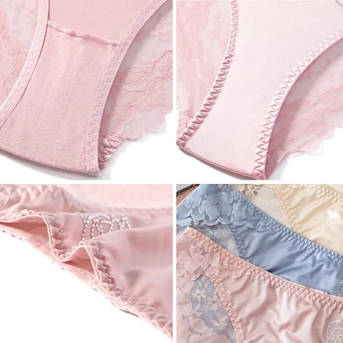Shiny Satin Silky Lace Knickers Sexy Briefs Women Underwear Panties Seamless UK - Picture 8 of 29