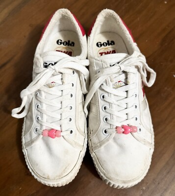 GOLA Womens Sz TWA Hotel Mark Cox Retro Tennis Sneakers White Red Shoes  CLA634