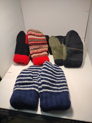 Knit Mittens  Lined Size Large xlg Thick and Warm Beautiful     LOT OF 3 Pair