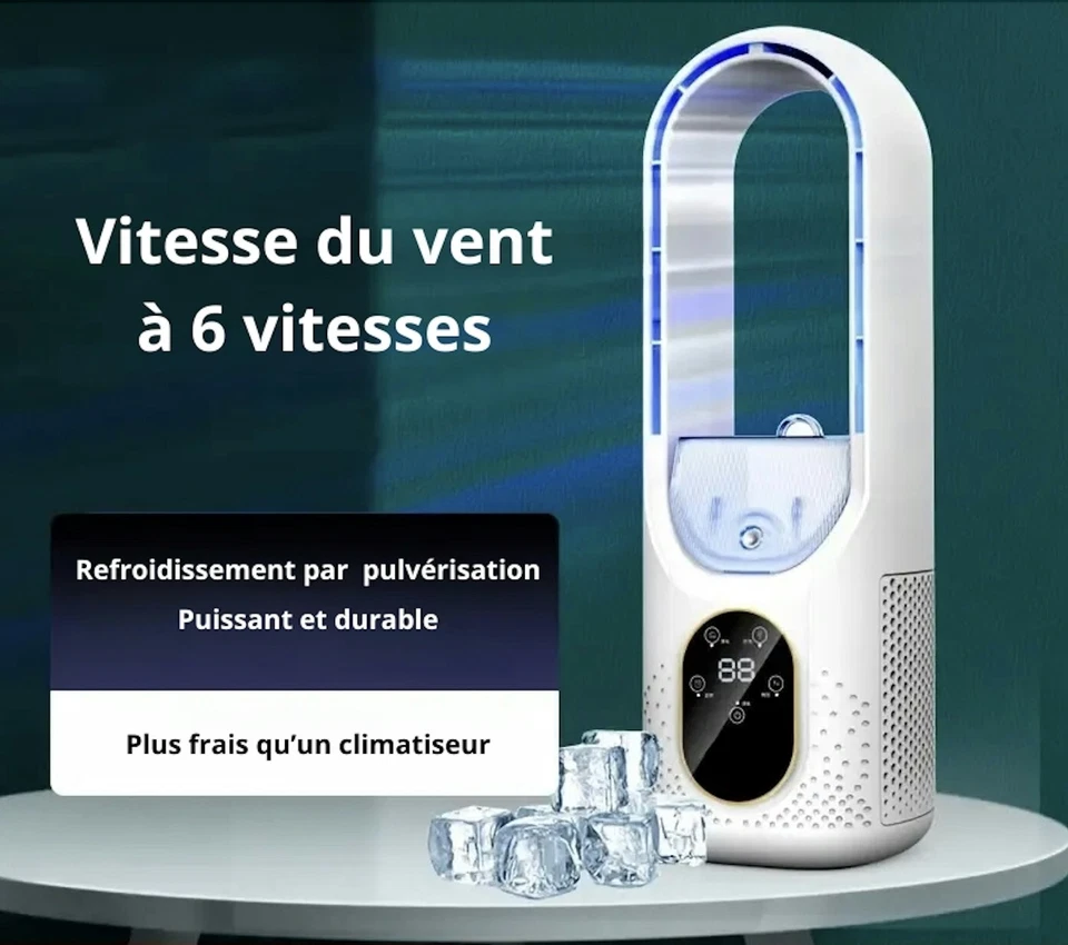 Ventilateur Sans Pales Portable USB Rafraîchissement Brume Glacée 6 Vitesses - Photo 2/4