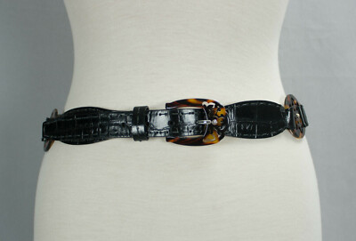 Brighton Black Leather Tortoise Medallion Link Womens Belt B60033 Size 34