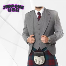 New Gray Scottish Men s Argyle Kilt Jacket and Vest Scottish Wedding Dress