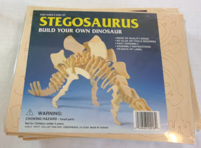 Brand New Build Your Own Dinosaur Stegosaurus 3D Puzzle Vintage #419010 Wood