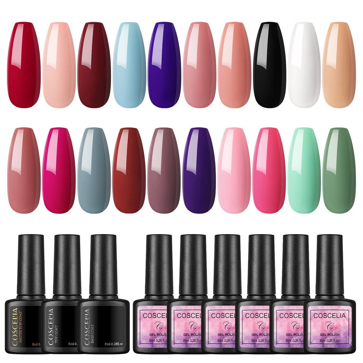 Modelones Matte & Shine Top Coat High Glossy With Base Gel Set - (0.33oz*3)