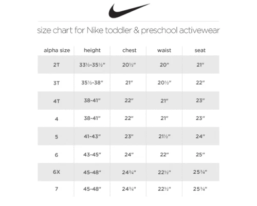Nike little clearance kid size chart