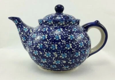 Bunzlauer Keramik Teekanne, Kanne für 1,3Ltr. Tee, Blumen, blau/weiß (C017-J109) - Bild 1 von 4