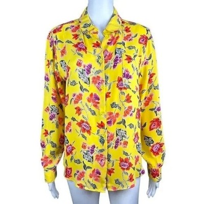 Philosophy Bright Yellow Tropical Floral Button Down Statement Blouse Medium
