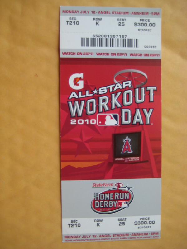 2010 MLB Baseball All-Star Workout Day/Home Run Derby Ticket Ortiz/"Big Papi"