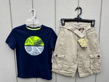 NEW lot 2 Denim Shorts Tan size 6 Gap Kids T-shirt Size S 6-7 Boys Blue