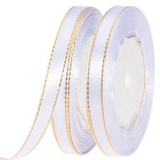 50 Yards x 3/8 Inch White Satin Ribbon Gold Edges Border Fabric Wrapping