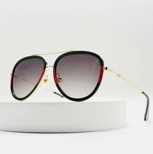 NEW   Gucci GG0062S 003 Aviator Sunglasses Green Red Gold Frame Gray Lens 57mm