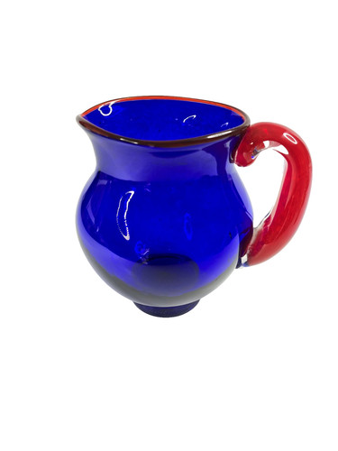 Gathering Cobalt Blue Red Glass Round Large Pitcher Hand Blown Kitchen Vase