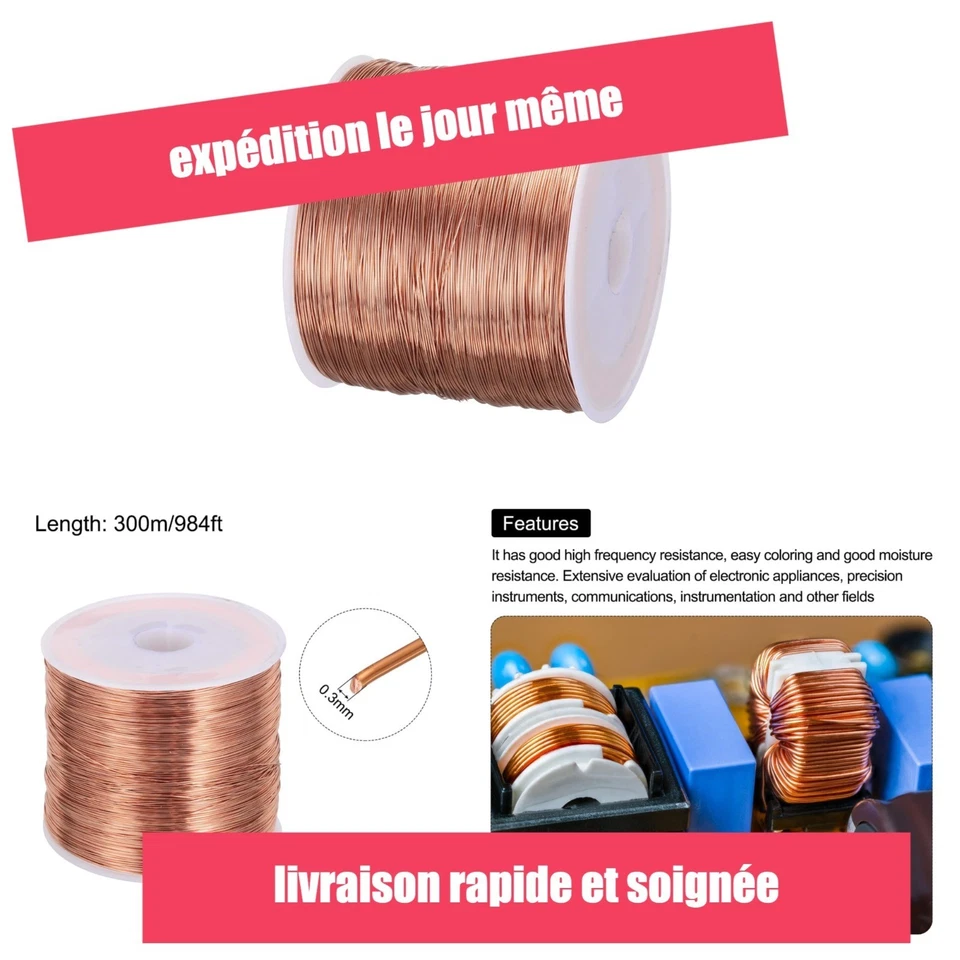 Fil cuivre émaillé 0,3 mm 300 m bobinage transformateur QUARKZMAN - Photo 1/4