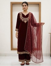 Elegant Crepe Salwar Suit with Organza Dupatta Hand Embroidered Custom Size