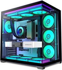 PC CASE 9 PWM ARGB Fans Pre-Installed, Mid-Tower Gaming PC Case, Panoramic Te...