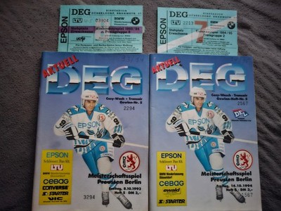 Meisterschaftsspiel DEG- BSC Preussen Berlin Programmhefte 1993/94 mit Eintrit.