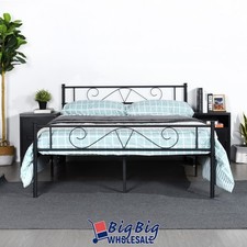 Queen Size Metal Bed Frame with Headboard/Mattress Foundation Black