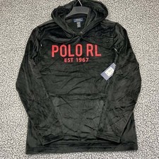 Polo Ralph Lauren Hoodie Men Medium Black Velour Velvet Pullover Long Sleeve New