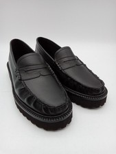 M&S Women's Shoes Black Genuine Leather Penny Strap Chunky Loafers New