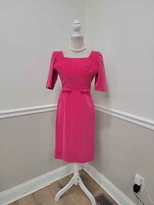 Vintage 1950s Francia Chicago Fuchsia Velvet Wiggle Dress Bow Waist Cocktail 
