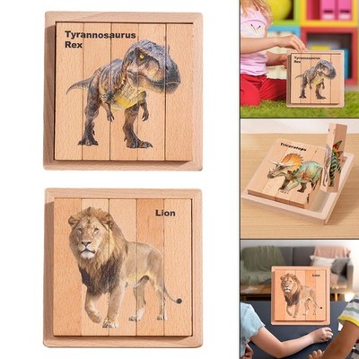 Animal Puzzle Toy Wooden 3D Puzzle Sensory Rotating Block Early Educational Toy
