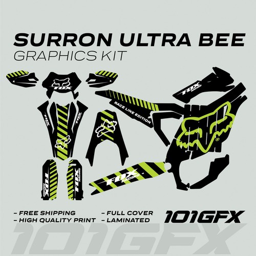 Surron Ultra Bee Graphics Kit FOX RACE LINE Black Green Decals Stickers ...