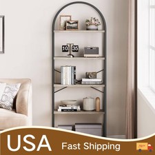 Arched Bookshelf, 5 Tier Bookcase with Metal Frame, Tall Standing Display Rack,