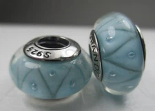 Set of 2 Pandora Murano Bead Charms Blue Looking Glass 790923 New July 4th Deal