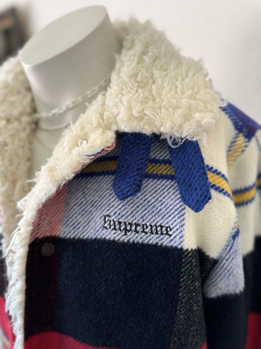 Supreme Shearling Bomber Jacket Plaid Fleece Sherpa Lined Supreme Shearling Bomber Jacket Plaid Fleece Sherpa Lined