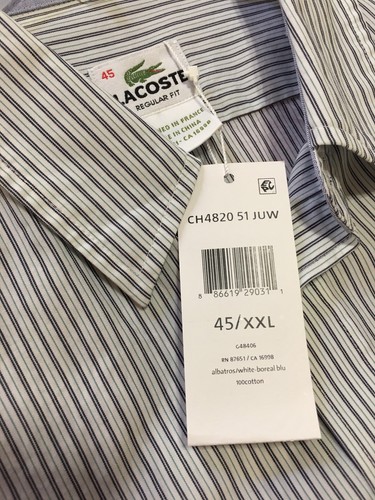 Lacoste Pinstripes Mens Long Sleeve Shirt, Size 45 (XXL) - Picture 4 of 4